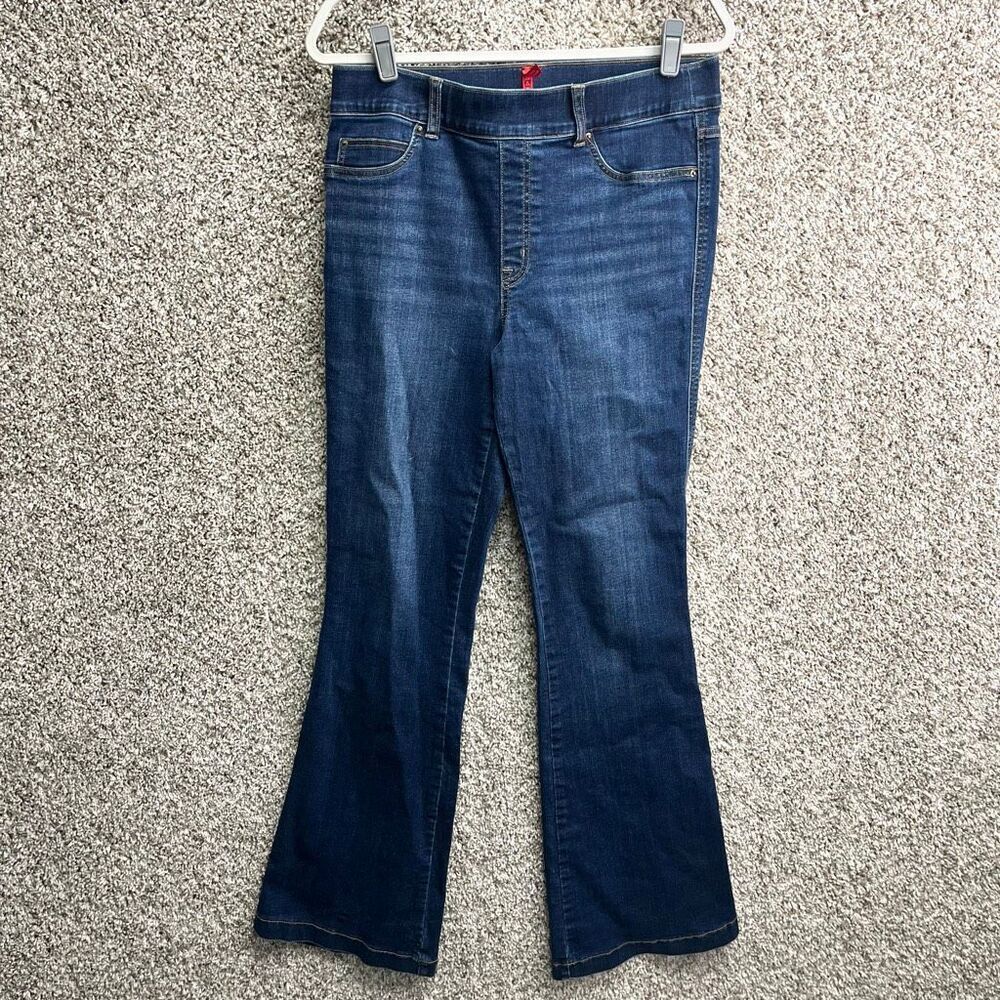 Spanx Jeans Women’s Large Midnight Shade Blue Denim Pull-On Flare